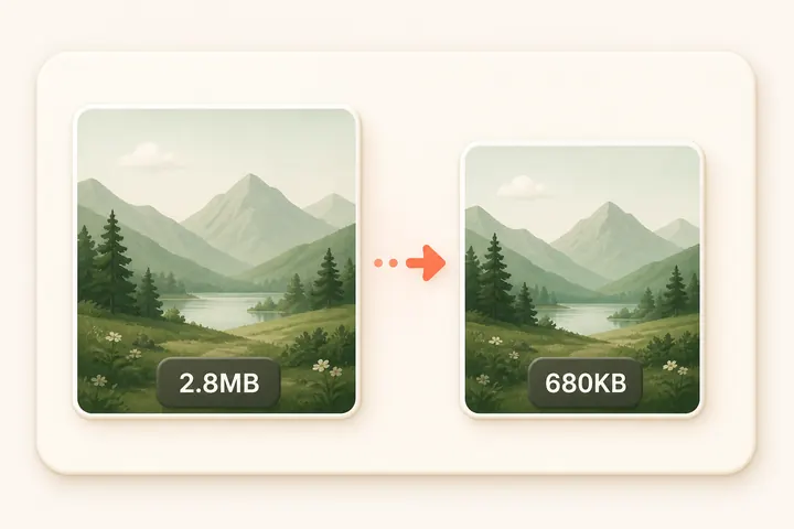 Image compressor preview showing file size reduced from 2.8MB to 680KB