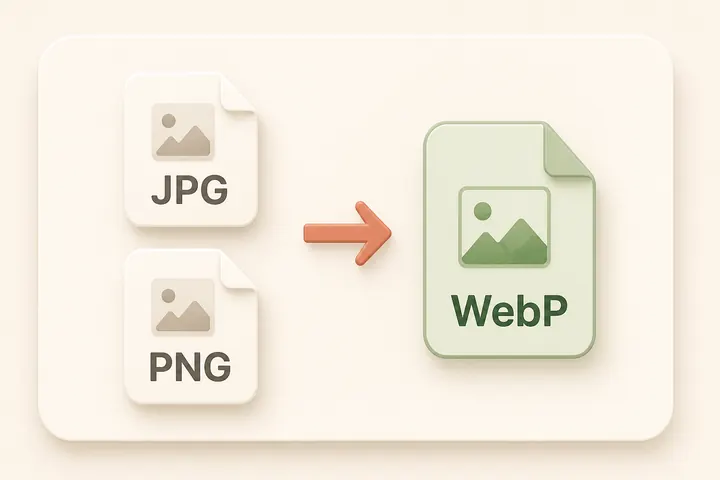 WebP converter preview showing JPG and PNG files converted to WebP